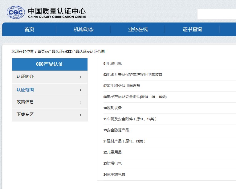 CCC認證范圍